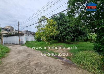 Driveway leading to a gated property with lush green trees