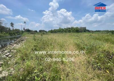 Open land plot with grassy fields and a clear skyline