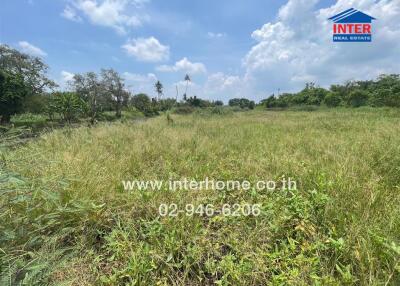 Open plot of land with greenery and a clear sky