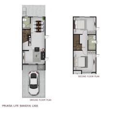 Floor plan of a two-story house with carport, living area, dining area, kitchen, and bedrooms