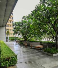 Outdoor seating area with greenery