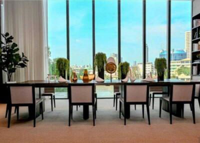 Spacious dining area with a city view