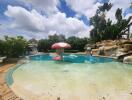 Swimming pool area with decorative features