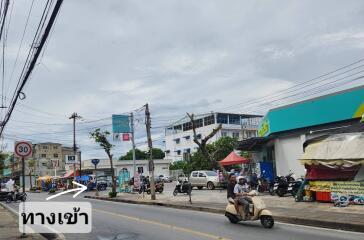 Busy street view with buildings and people