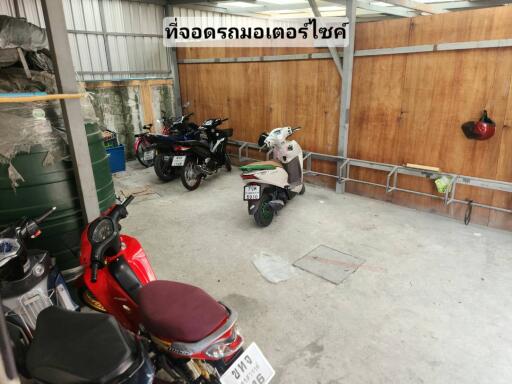 Garage with several motorbikes parked