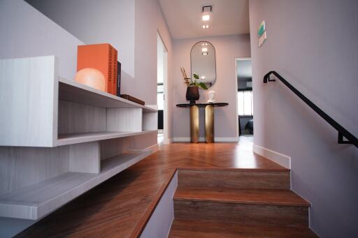 Modern hallway entrance with decorative items and elegant design