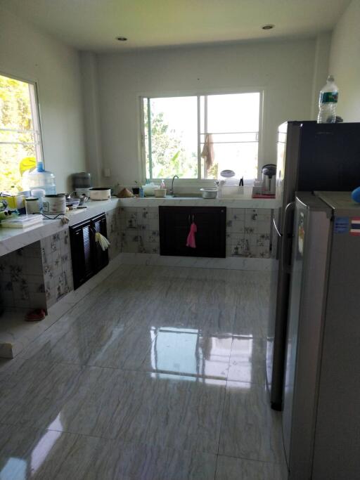 Modern kitchen with large window