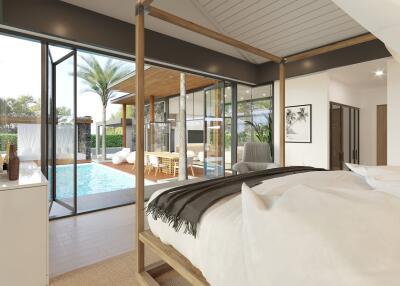 Bedroom with poolside view