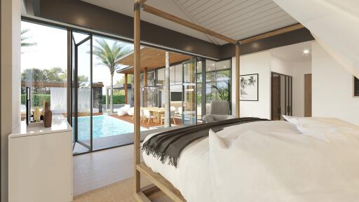 Bedroom with poolside view