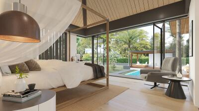Luxurious and spacious bedroom with outdoor view
