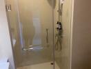 modern bathroom shower with glass enclosure