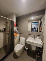 Modern bathroom with shower and sink