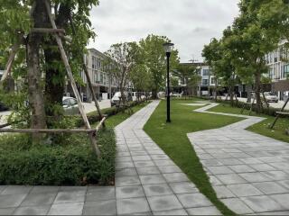 Community park with pathways and greenery