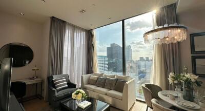 Modern living room with a view of the city