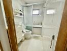 Modern bathroom with transparent sliding door