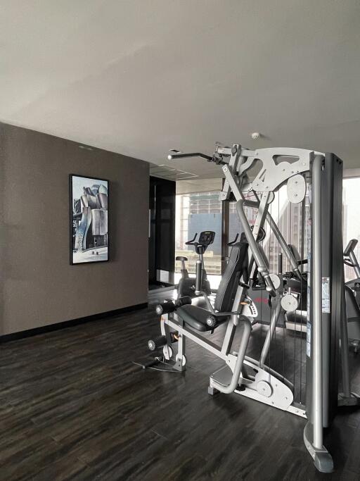 Indoor gym area with exercise equipment