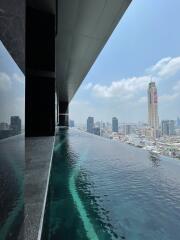 Rooftop infinity pool with cityscape view