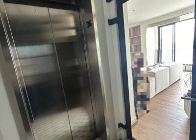 Entrance to the apartment with elevator and view into living space