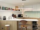 Modern kitchen with wooden accents and bar seating