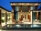 Modern house with outdoor pool and lounge area