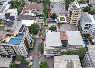 Aerial view of a neighborhood with multiple buildings