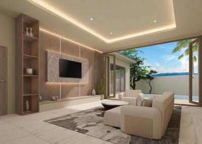 Spacious modern living room with a view of the outdoors