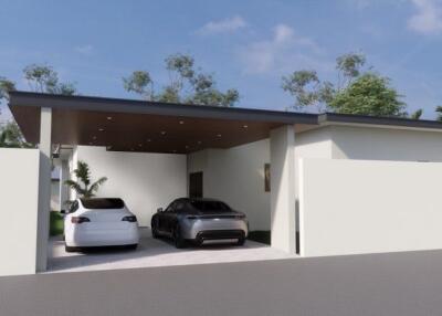 Modern house exterior with carport