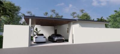 Modern house exterior with carport