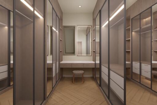 Spacious walk-in closet with ample storage and elegant design