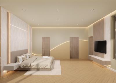 Modern master bedroom with integrated lighting