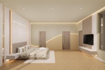 Modern master bedroom with integrated lighting