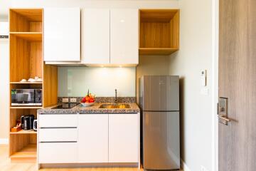 Modern kitchen with appliances and storage space