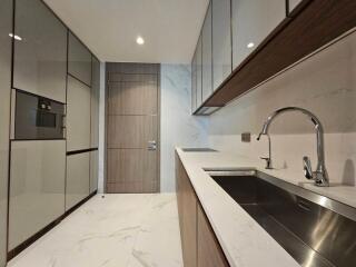 Modern kitchen with sleek cabinetry and stainless steel fixtures