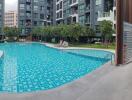 Condominium swimming pool with surrounding garden area