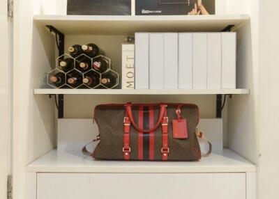 Shelving unit with wine storage and bags