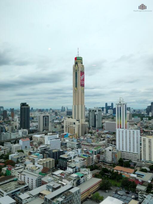 High-rise city skyline view with tall buildings