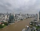 Skyline view of a city with river and high-rise buildings