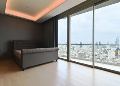 Bedroom with city view and modern furniture