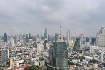 Skyline view of a cityscape with numerous high-rise buildings