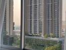 View of modern high-rise building from a window