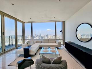 Modern living room with a large window view