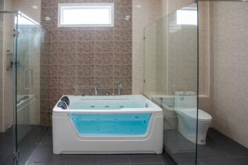 Modern bathroom with a jacuzzi tub and glass shower