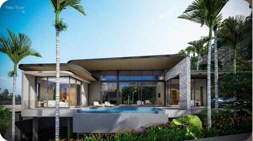 Modern luxury villa with pool and garden