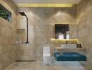 Modern bathroom with large tiles and sleek fixtures