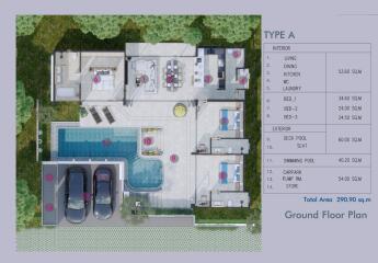 Floor plan of a property labeled Type A, with detailed areas and rooms