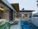 Modern outdoor view with swimming pool and bedroom