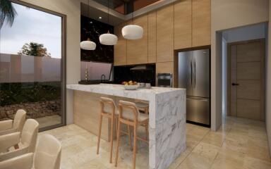 Modern kitchen with island and bar stools