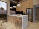 Modern kitchen with island and bar stools