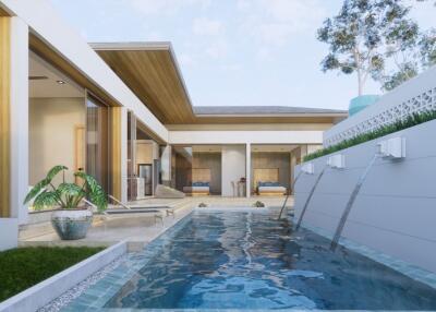 Modern house with pool and patio area