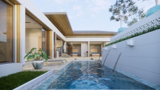 Modern house with pool and patio area